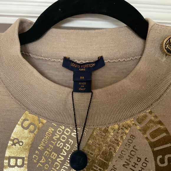 LOUIS VUITTON Beige Gold logo print Top !! - Picture 3 of 9